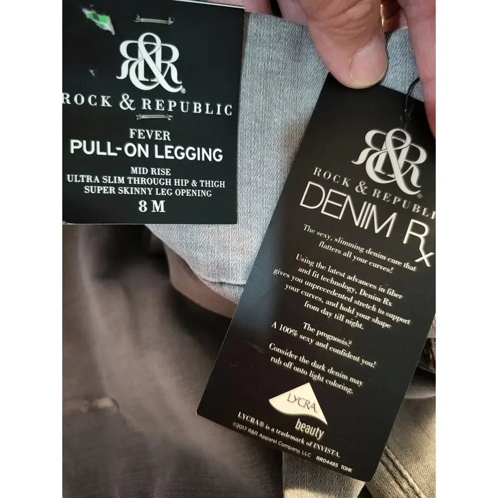 3643) Rock & Republic Gray Stone Wash Fever Midrise Pullon Denim Jeggings 8 M - Picture 8 of 10